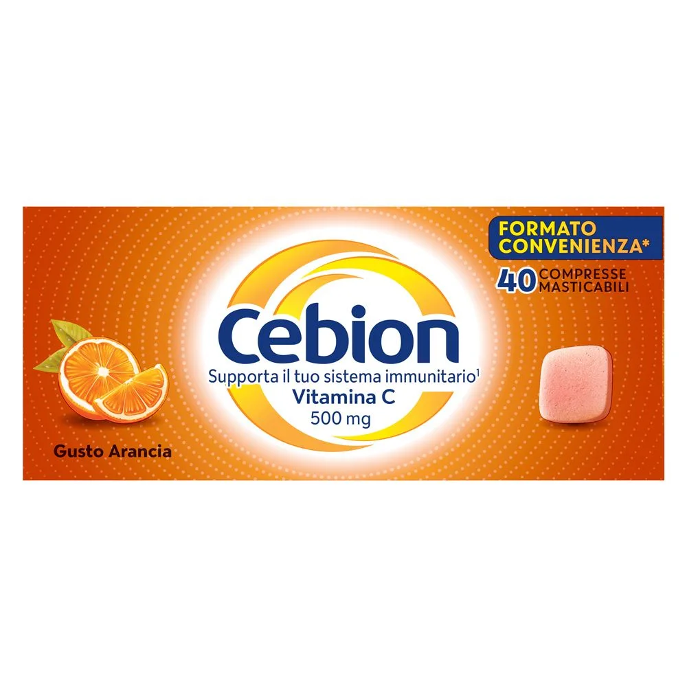 Cebion Compresse Masticabili all'Arancia - Vitamina C 500 mg senza zucchero e glutine, 40 compresse