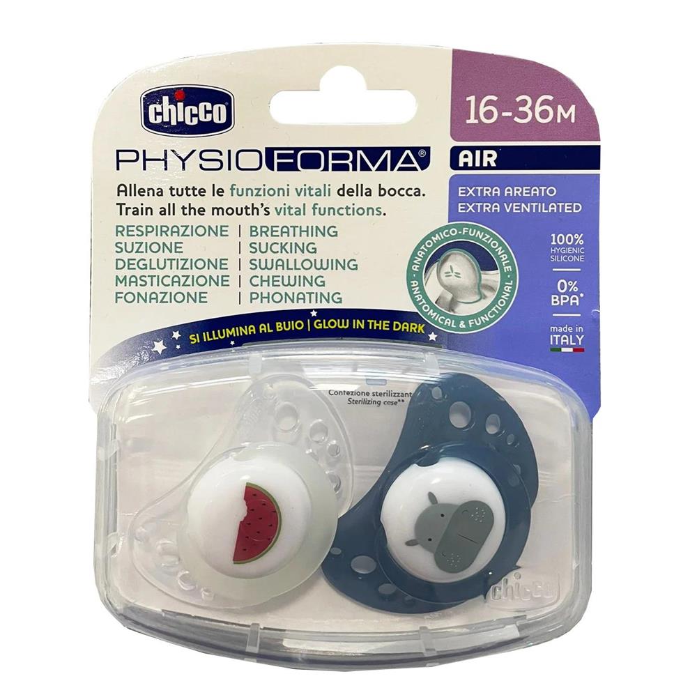 Chicco PhysioForma - Air Lumi Succhietto 16-36M Tettarella in Silicone, 2 Pezzi