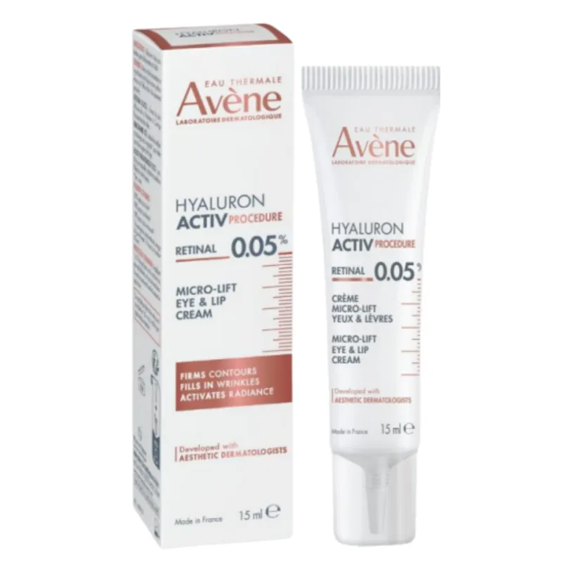 Eau Thermale Avène Hyaluron Activ Procedure Micro-Lift Crema Labbra & Occhi Effetto Lifting Occhi Corregge Rughe e Rughe Profonde con Retinal Niacinamide Acido Ialuronico, 15ml