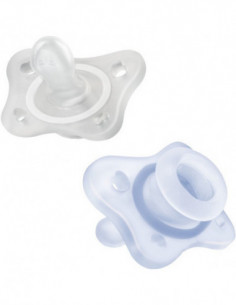 Chicco PhysioForma - Succhietto Gommotto Mini Soft 0-2M Silicone Azzurro,2 Pezzi