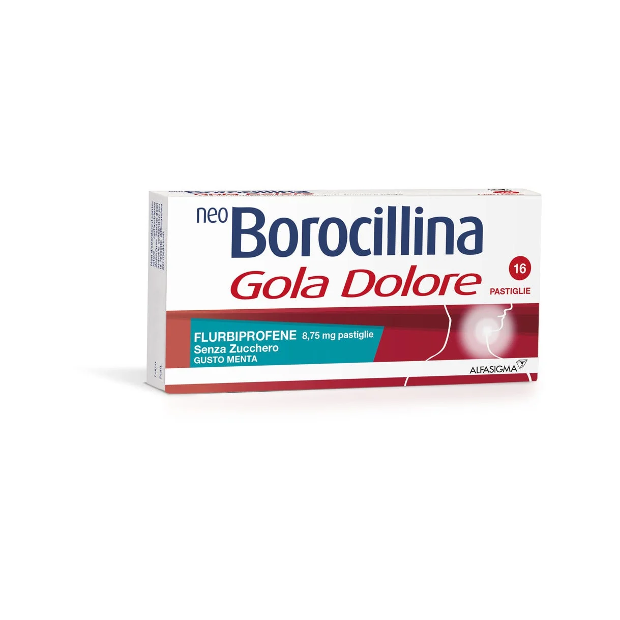 Alfasigma Neoborocillina Gola Dolore Pastiglie Flurbiprofene Senza Zucchero Gusto Menta Azione Rapida, 16 Pastiglie
