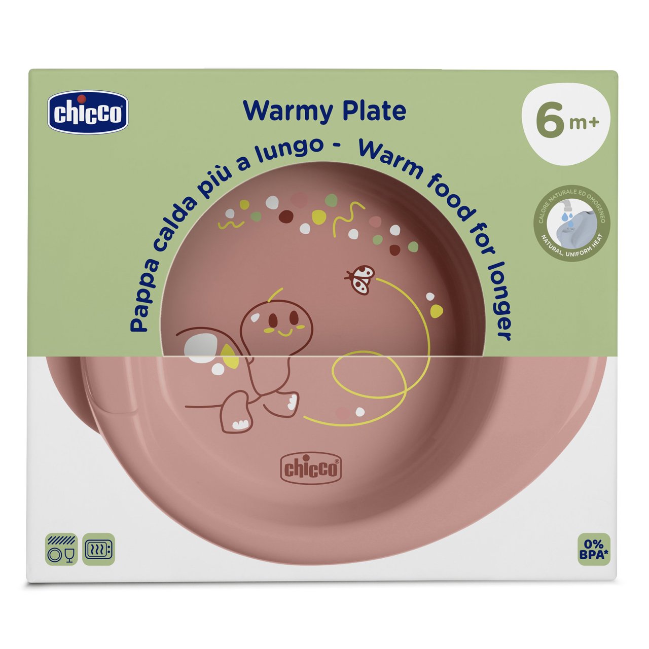 Chicco Warmy Plate Piatto per Pappa Calda 6m+ Rosa, 1 pezzo