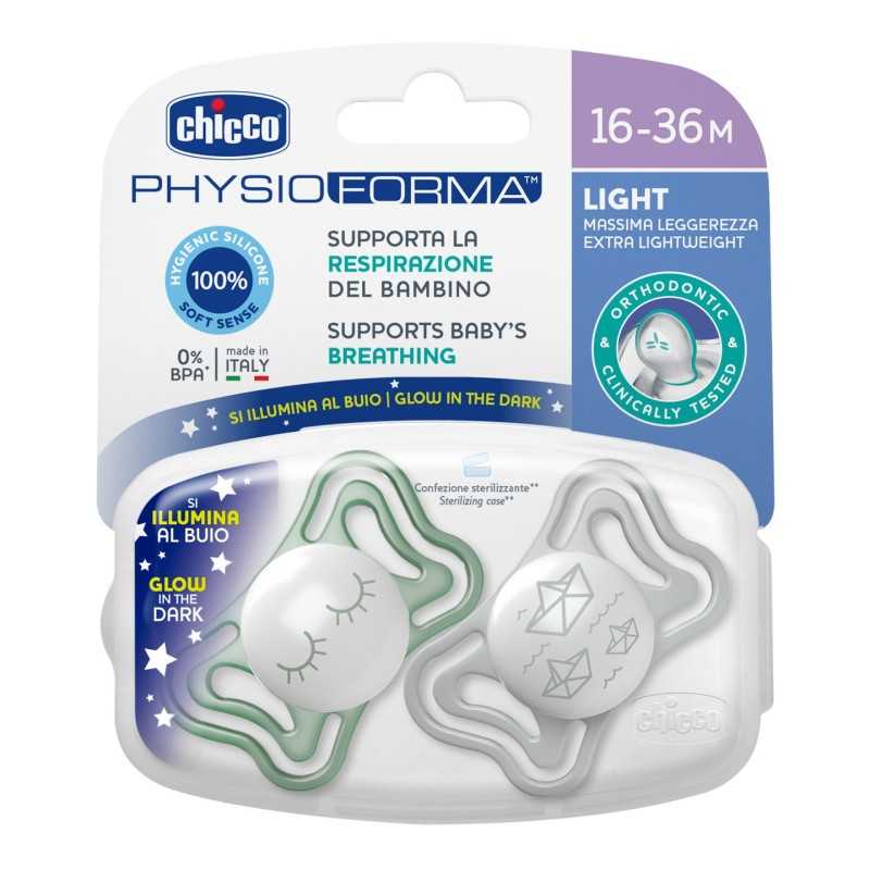 Chicco PhysioForma - Air LUMI Succhietto 16-36M in Silicone, 2 Pezzi
