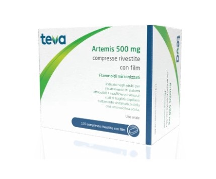 Teva Artemis 120cpr Teva - Vasoprotettore per l'insufficienza venosa, 120 compresse da 500 mg