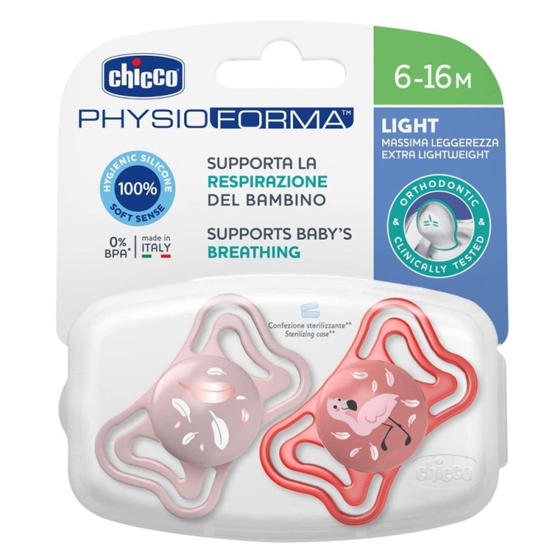 Chicco PhysioForma - Light Succhietto 6-16M Tettarella in Silicone Rosa, 2pz