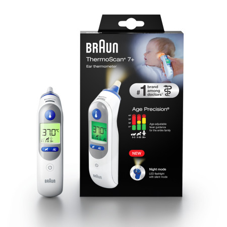 Braun ThermoScan 7+ Age Precision + Modalità Notte Termometro Auricolare, 1pezzo