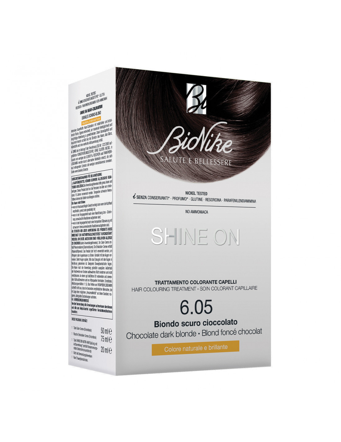 Bionike Shine On 6.05 biondo scuro cioccolato - Bionike tintura permanente per capelli, 50 ml + 75 ml