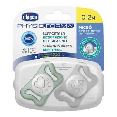 Chicco PhysioForma - Micrò Succhietto 0-2M Tettarella in Silicone Neutro, 2Pezzi