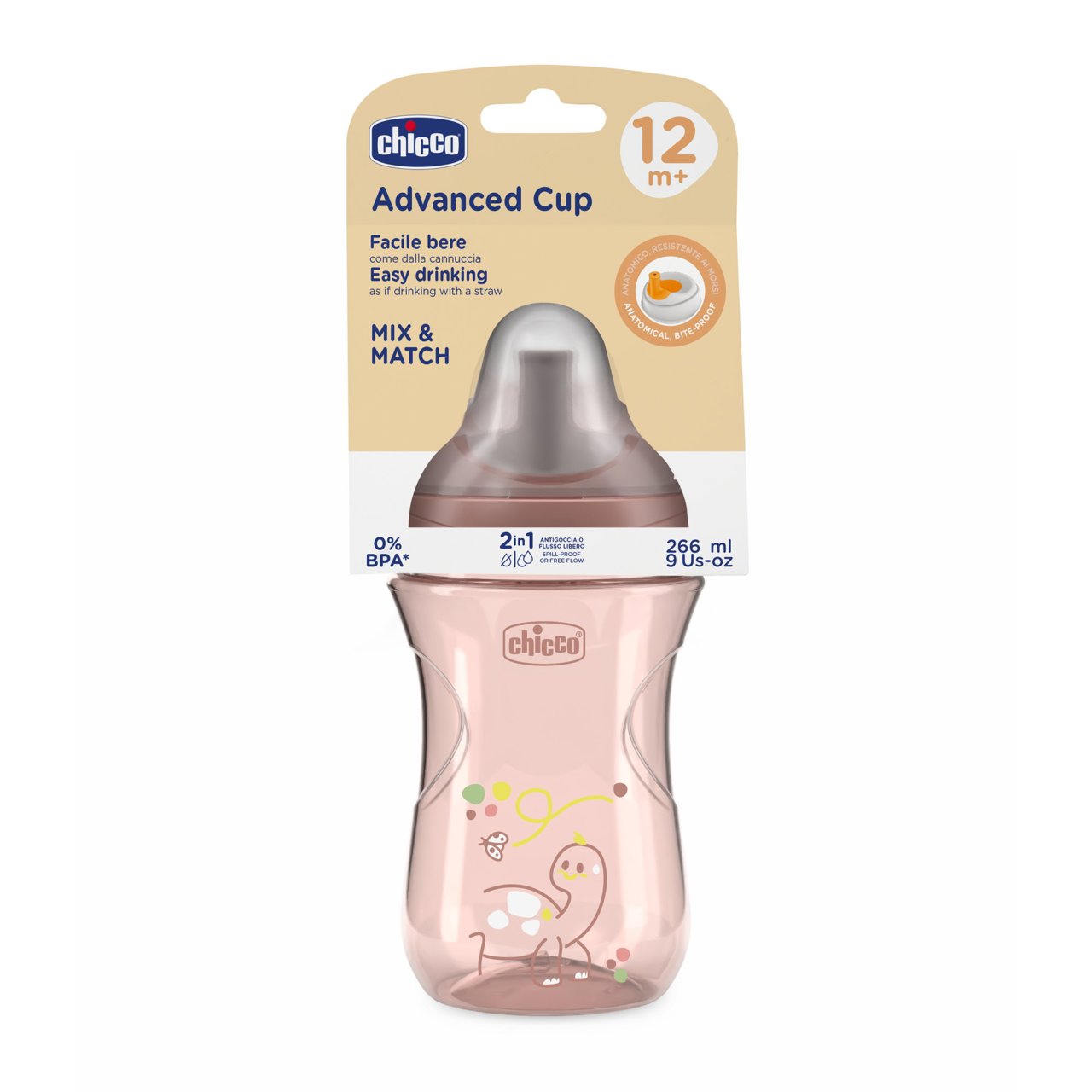 Chicco Tazza Advanced 12M+ Capacità 266ml Colore Rosa, 1 Pezzo